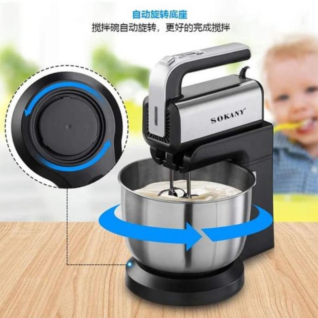 Sokany Electric 2 in 1 Stand and hand mixer with 3.5 Quarts Stainless Steel Mixing Bowl, 5 Speed Portable and Lightweight 500W Kitchen Mixer for Everyday Use, Includes 2 Egg Beater Whisk and Dough Hoo