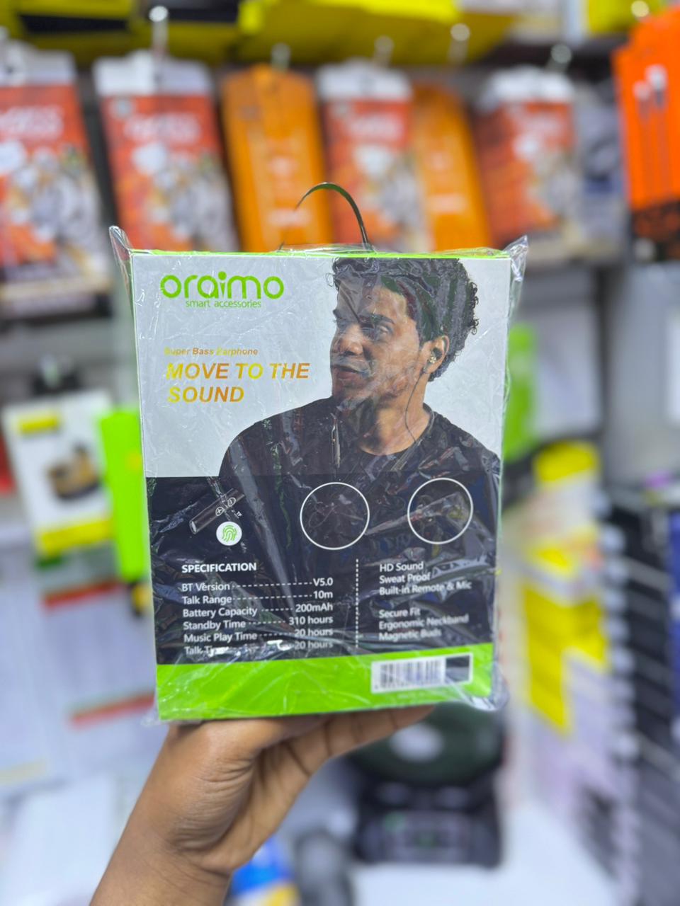 Oraimo OR-261 Heavy Bass 2.0 Wireless Neckband Earphones – ENC Noise Cancellation, Long Battery, HD Sound
