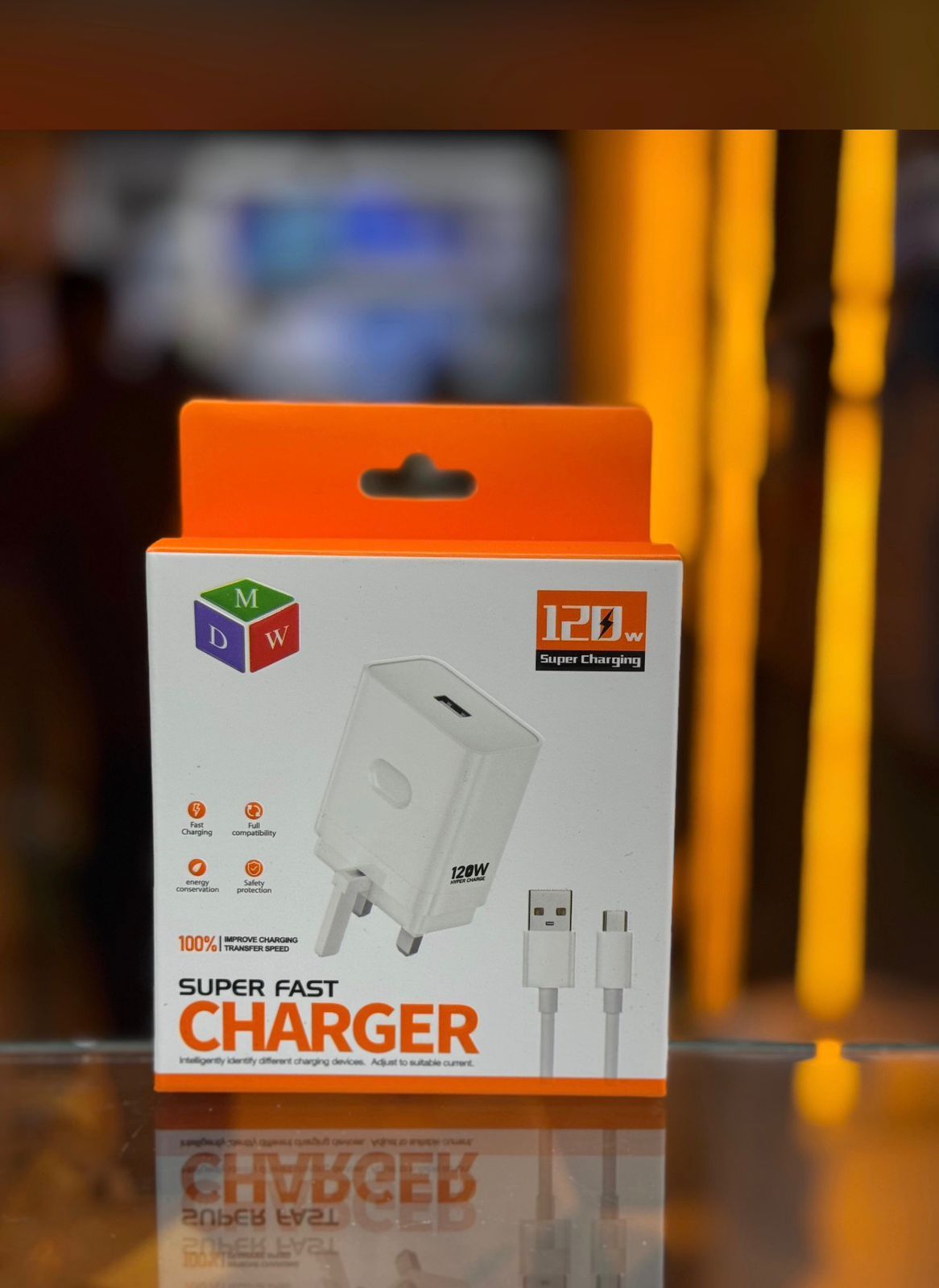 120W Super Fast Charger with USB Cable – Smart & Safe Fast Charging