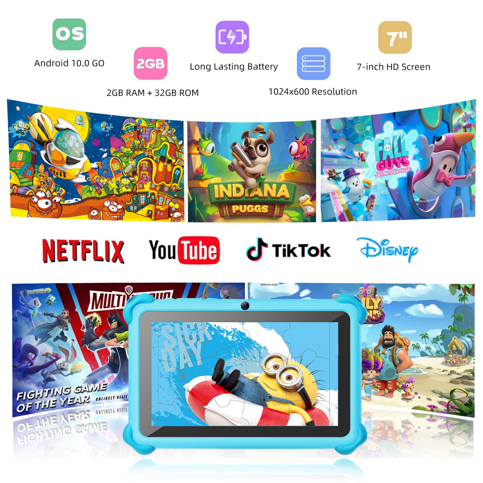 Bebe NEW SELFIE EDITION KIDS STUDY TABLETS 128GB/4GB UNBREAKABLE SCREEN