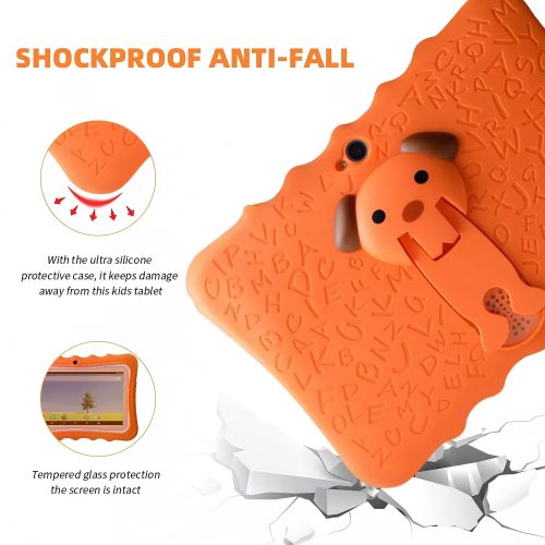 TiLECC Android 12 7 Inch Kid Tablet Dual Camera 4GB RAM 128GB 4000mAh Orange