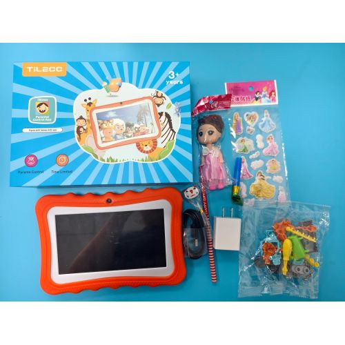 TiLECC Android 12 7 Inch Kid Tablet Dual Camera 4GB RAM 128GB 4000mAh Orange