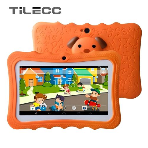 TiLECC Android 12 7 Inch Kid Tablet Dual Camera 4GB RAM 128GB 4000mAh Orange