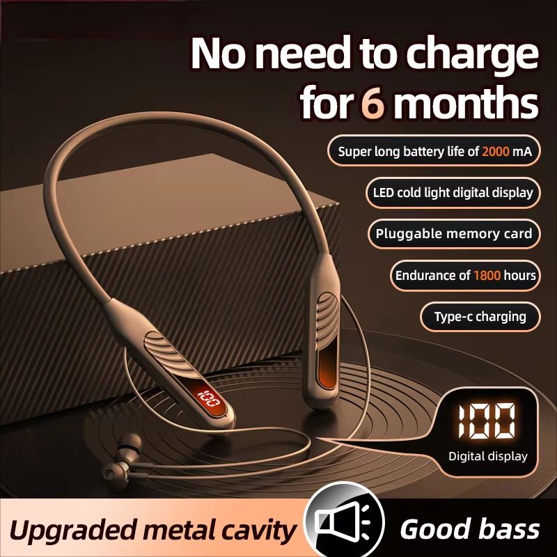 BT8 Wireless Bluetooth Earphones Headphones Outdoor Sports Headset V5.3 Display Button Control Earbuds for Music