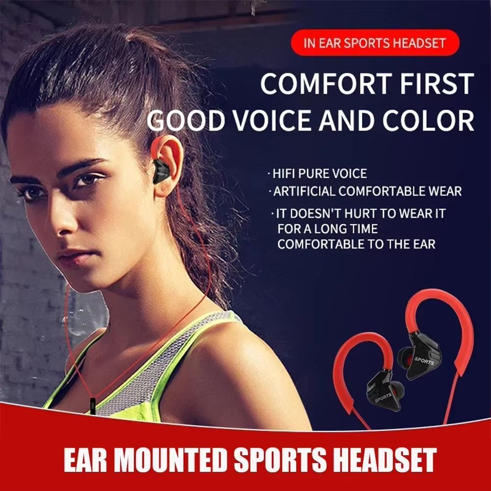 3.5mm Ear Hanging Sport Earphone 1.25m Ear Hook Wired Headphone for iPhone Samsung MP3 Smartphone In-Ear Headsets with Built-in