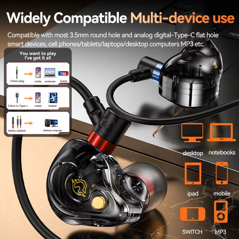 NEW 8D Surround Sound Gaming Earphones Type C&3.5mm Wired In Ear Earbuds Headphones Sports Gamer Headset for Samsung With HD Mic