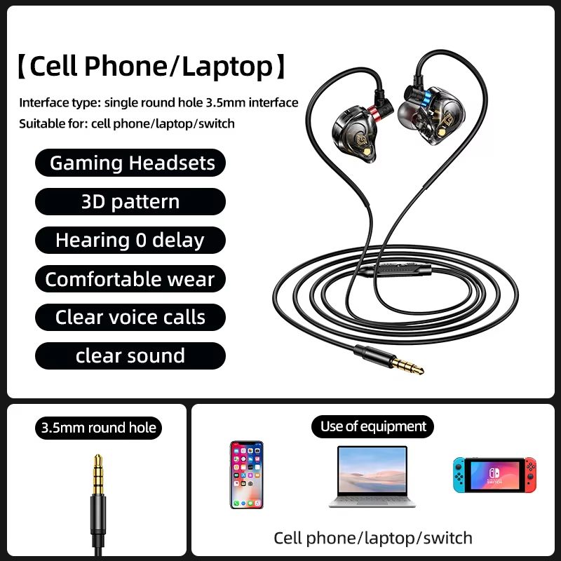 NEW 8D Surround Sound Gaming Earphones Type C&3.5mm Wired In Ear Earbuds Headphones Sports Gamer Headset for Samsung With HD Mic