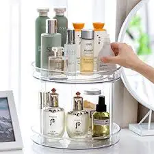 2 Tier 360° Rotating Lazy Susan Organizer, Large Clear Turntable Spice Rack for Kitchen Cabinet, Pantry Shelf, Fridge and Countertop, Multipurpose Storage for Condiments, Bottles and Jars