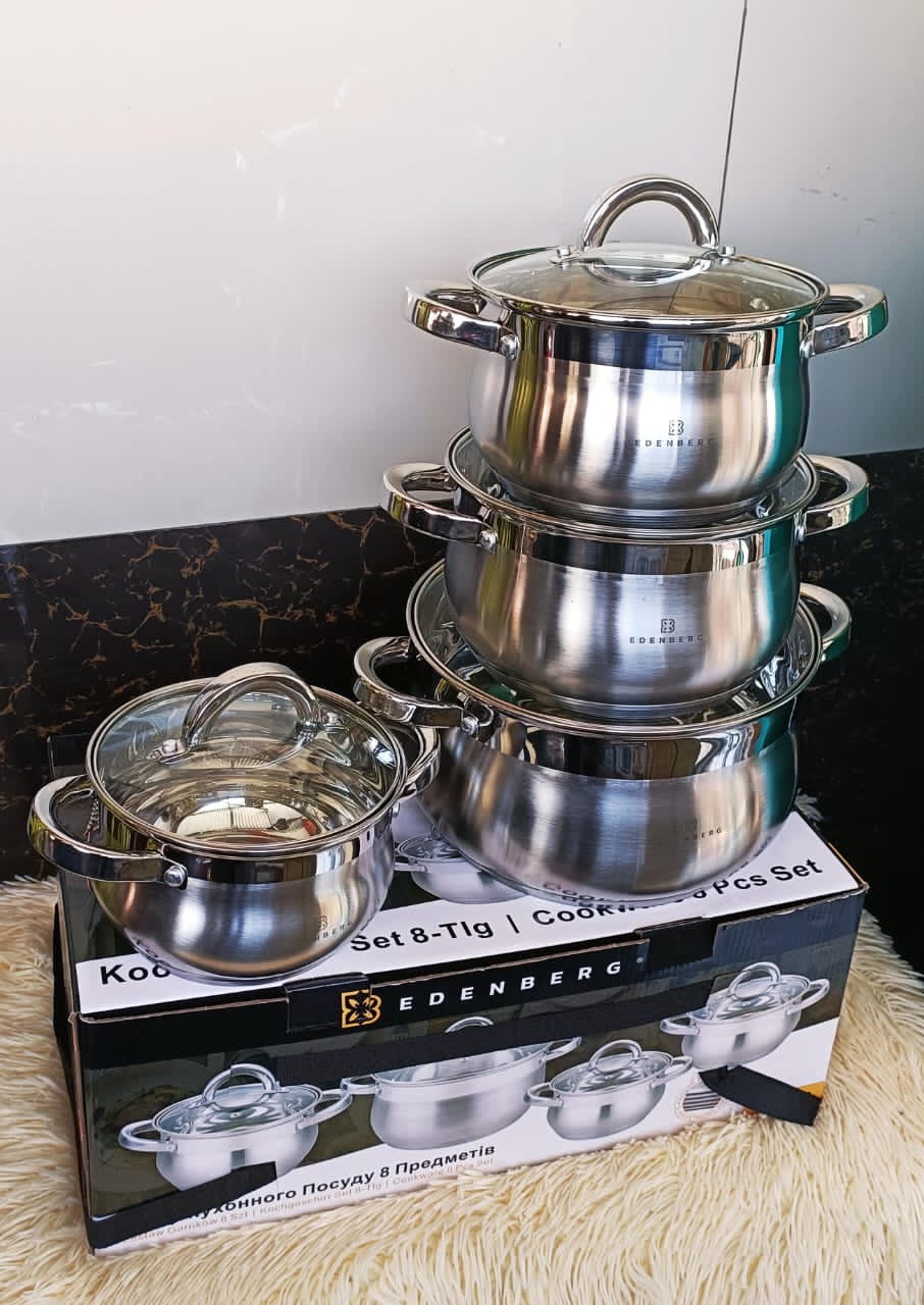 COOKWARE SET – EDENBERG PCs Stainless Steel Cookware, Durable & Stylish Pots & Pans, Dishwasher Safe, Easy to Clean, Long-Lasting, Comfortable Handles, Premium Kitchen Essentials