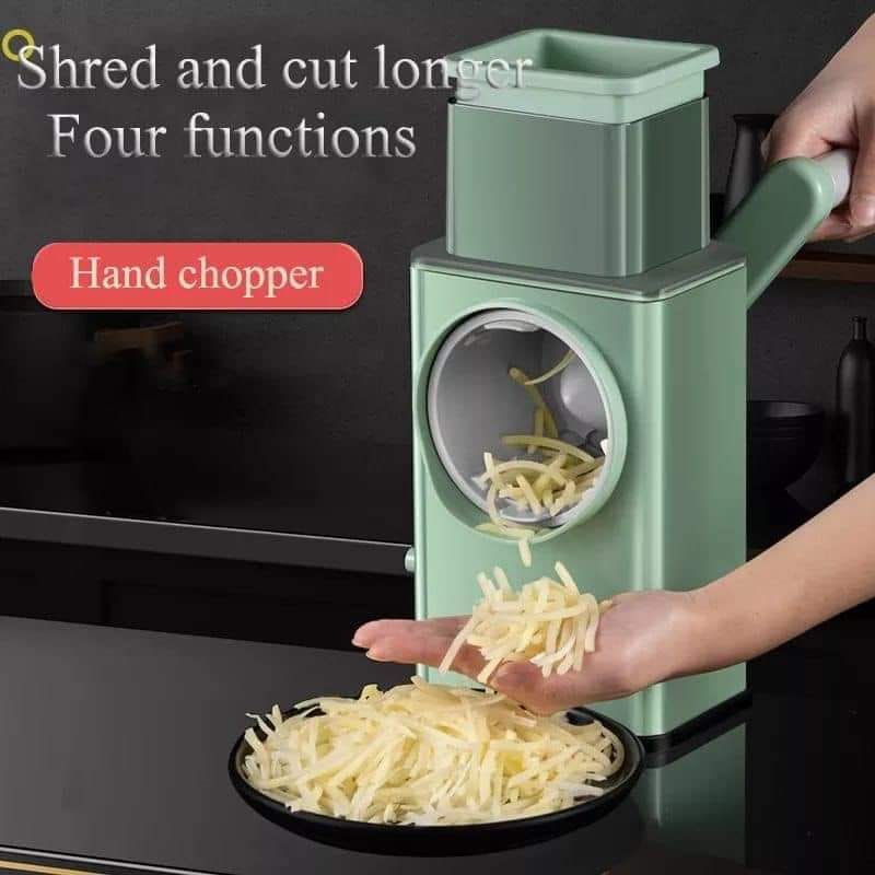4-in-1 Rotary Hand Chopper – Manual Vegetable Shredder & Slicer with Interchangeable Stainless Steel Drums, Non-Slip Base, for Potatoes, Carrots, Cheese & More