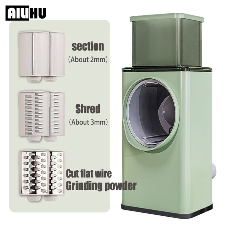 4-in-1 Rotary Hand Chopper – Manual Vegetable Shredder & Slicer with Interchangeable Stainless Steel Drums, Non-Slip Base, for Potatoes, Carrots, Cheese & More