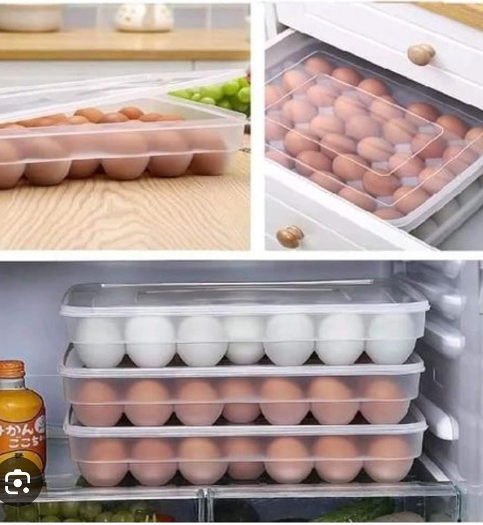 Egg Tray Storage Container with Lid 34 Eggs Capacity Durable Plastic Stackable Fridge Organizer