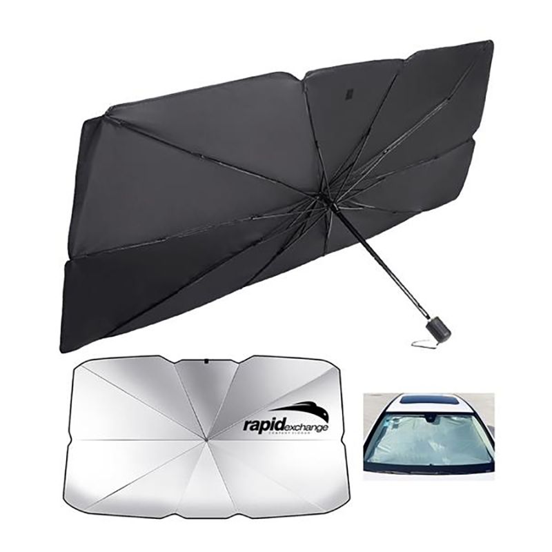 Car Dashboard Umbrella Sunshade – Foldable Windscreen UV Protector, Heat Reflector & Sunvisor Cover for All Vehicles (Universal Size, Black/Silver)
