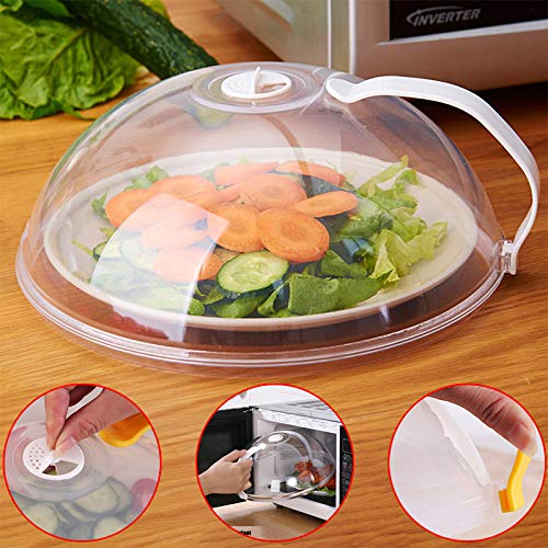 Ventilated Microwave Food Cover with Detachable Handle (0.2kg) - 26cm Splatter Guard Lid, Heat Resistant Transparent Steam Vent Plate Cover for Kitchen, Microwave & Dining - BPA-Free Material