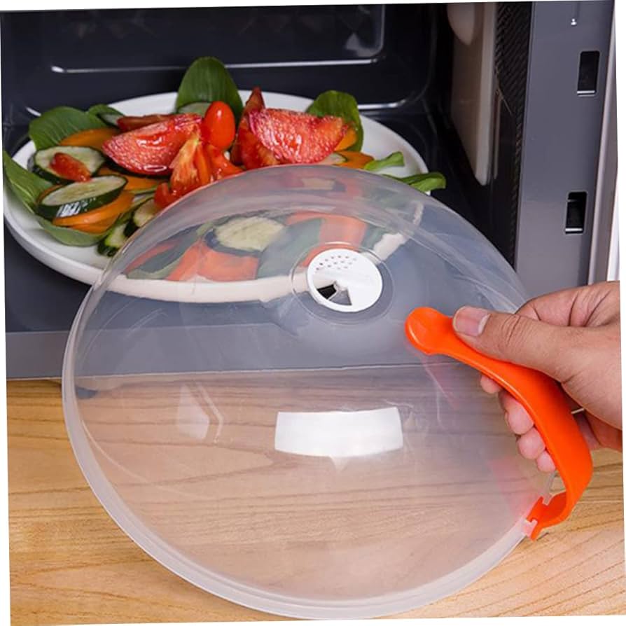 Ventilated Microwave Food Cover with Detachable Handle (0.2kg) - 26cm Splatter Guard Lid, Heat Resistant Transparent Steam Vent Plate Cover for Kitchen, Microwave & Dining - BPA-Free Material