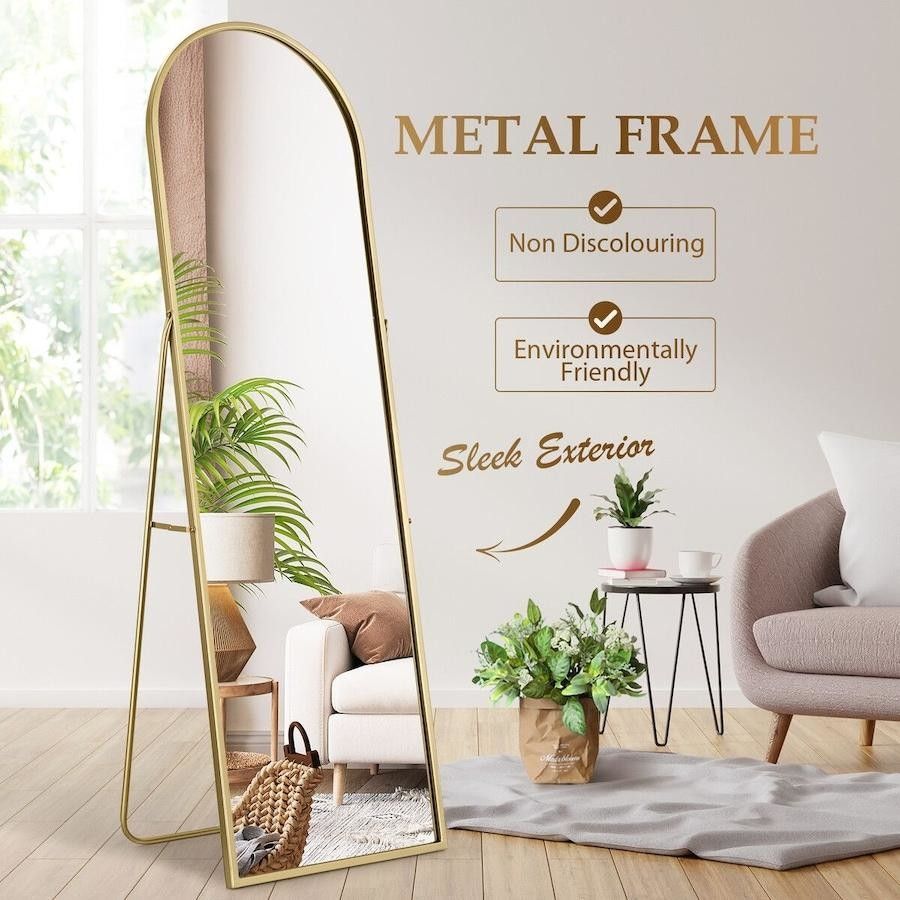 Full Body Dressing Mirror with Metal Stand & Aluminum Frame (5.5kg) - 40x150cm Large Standing Mirror for Bedroom, Living Room & Bathroom, Wall-Mounted or Floor Arched Mirror - Model Elegance