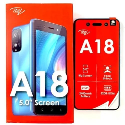 Itel A18 – 32GB ROM + 1GB RAM, 5.0" Display, Android 11 (Go), 2400mAh Battery, Dual SIM, 5MP Camera, Quad-Core Processor, Smart 4G Smartphone – Black/Blue