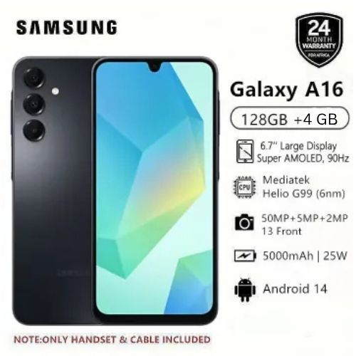 [Limited Offer] Samsung Galaxy A16 128GB+4GB 6.7" Super AMOLED Display 50MP Triple Camera Android 14 Mediatek Helio G99 5000mAh 25W Type-C Charge Smart Phones phone, SAMSUNG A16 128GB, A16 SAMSUNG