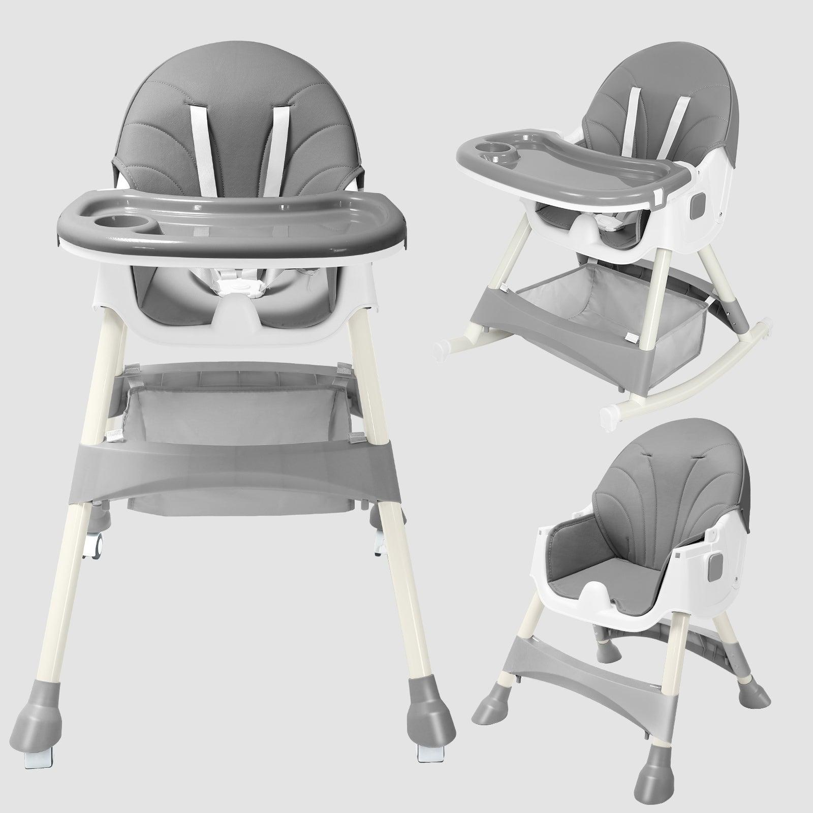 Baby High Chair, 5 in 1 High Chairs for Babies and Toddlers, Travel Foldable High Chair with Foot Rest, Detachable PU Cushion, Double Removable Tray, Adjustable Height