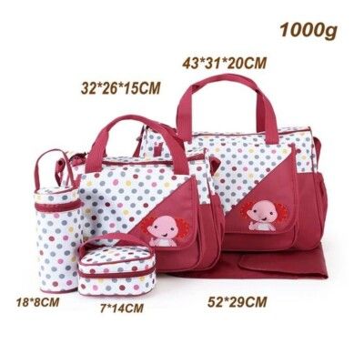 5 Pcs Multifunctional Set Baby Changing Diaper Nappy Bag Maternity Mummy Handbag big size waterproof with assorted cartoon decoration