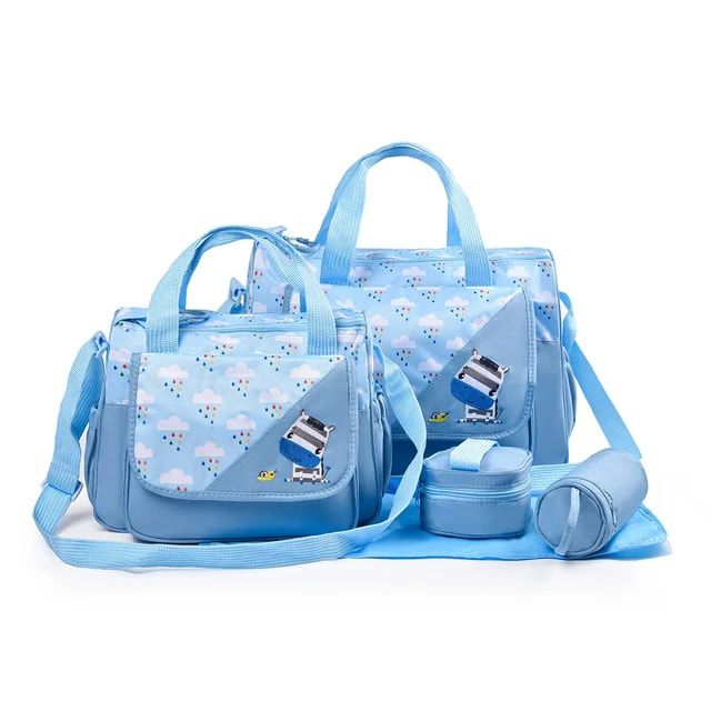 5 Pcs Multifunctional Set Baby Changing Diaper Nappy Bag Maternity Mummy Handbag big size waterproof with assorted cartoon decoration