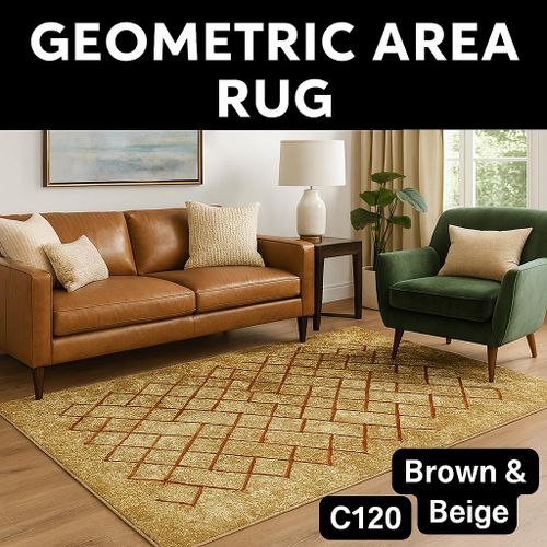 Mac Carpet Luxury Geometric Area Rug – Soft Textured Carpet for Living Room & Bedroom - Rosetta Carpets - Brown & Beige Diamond Pattern Floor Mat
