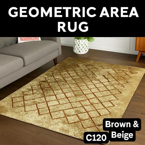 Mac Carpet Luxury Geometric Area Rug – Soft Textured Carpet for Living Room & Bedroom - Rosetta Carpets - Brown & Beige Diamond Pattern Floor Mat
