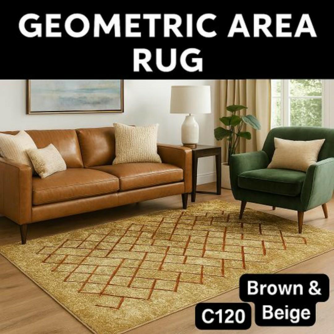 Mac Carpet Luxury Geometric Area Rug – Soft Textured Carpet for Living Room & Bedroom - Rosetta Carpets - Brown & Beige Diamond Pattern Floor Mat