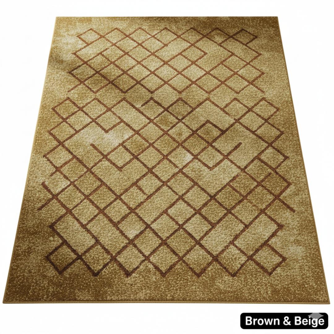 Mac Carpet Luxury Geometric Area Rug – Soft Textured Carpet for Living Room & Bedroom - Rosetta Carpets - Brown & Beige Diamond Pattern Floor Mat