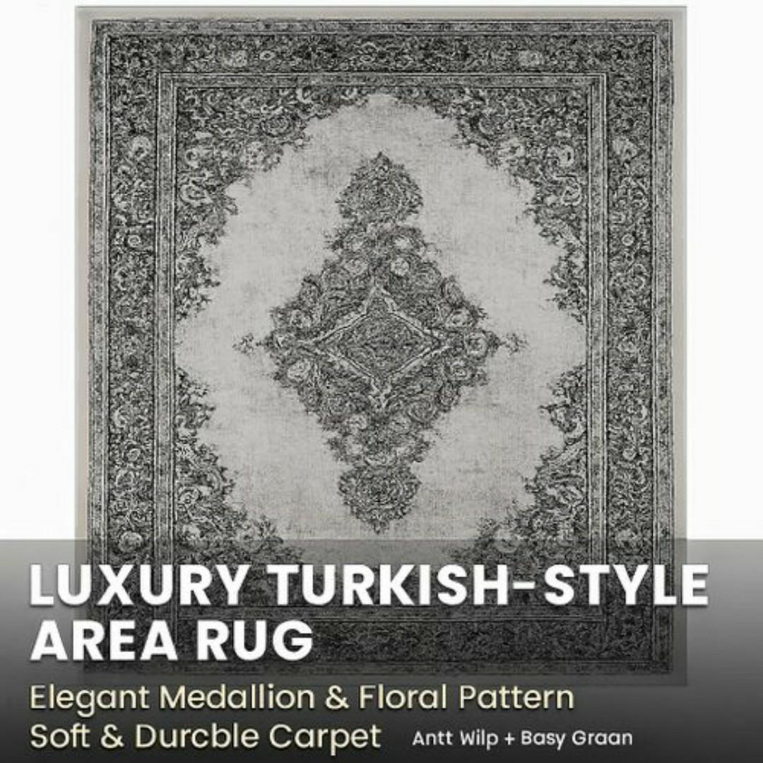 Mac Carpet Luxury Turkish Style Area Rug – Anti-Slip, Easy-Clean, Elegant Medallion & Floral Pattern Carpet – Premium Quality Home Décor Carpets
