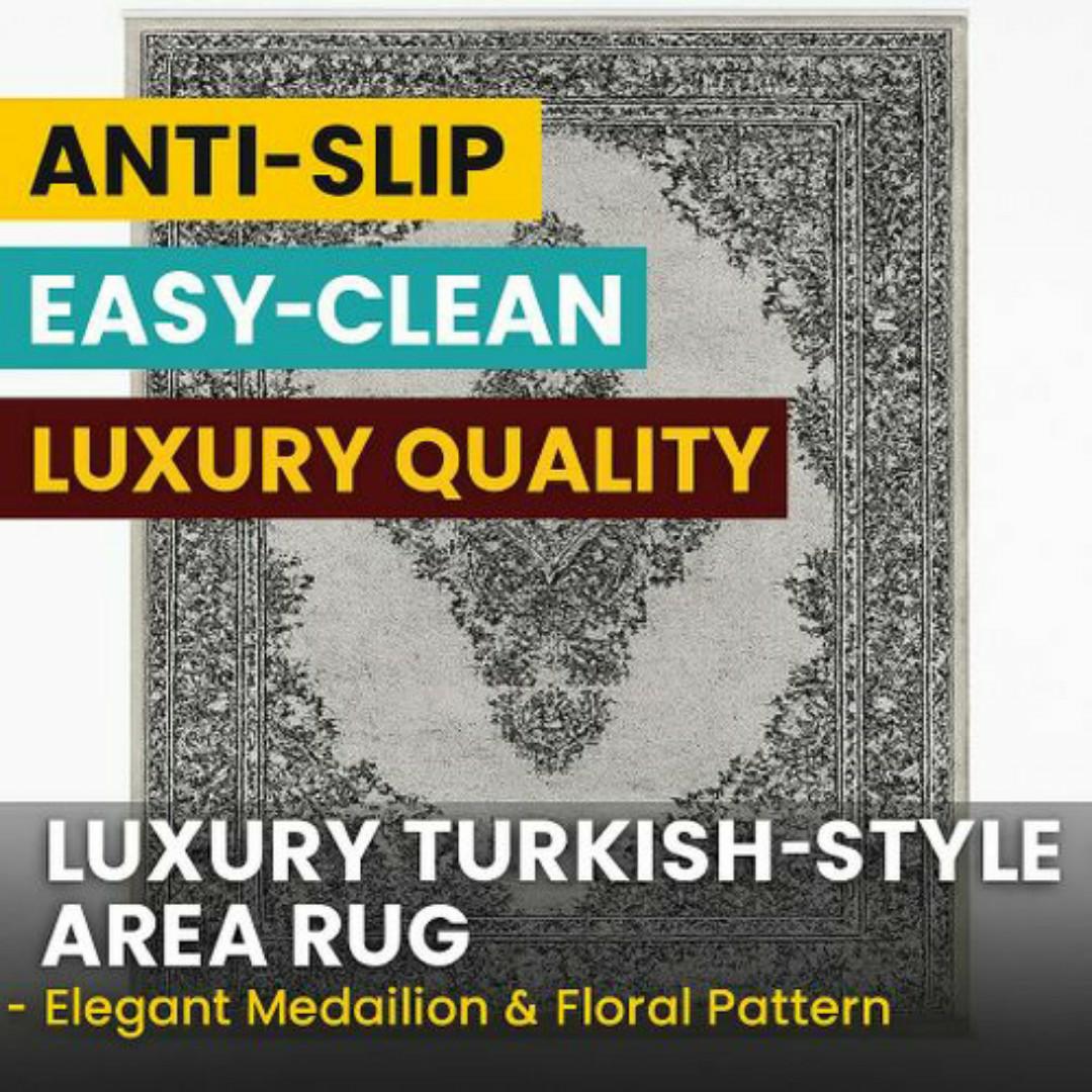 Mac Carpet Luxury Turkish Style Area Rug – Anti-Slip, Easy-Clean, Elegant Medallion & Floral Pattern Carpet – Premium Quality Home Décor Carpets