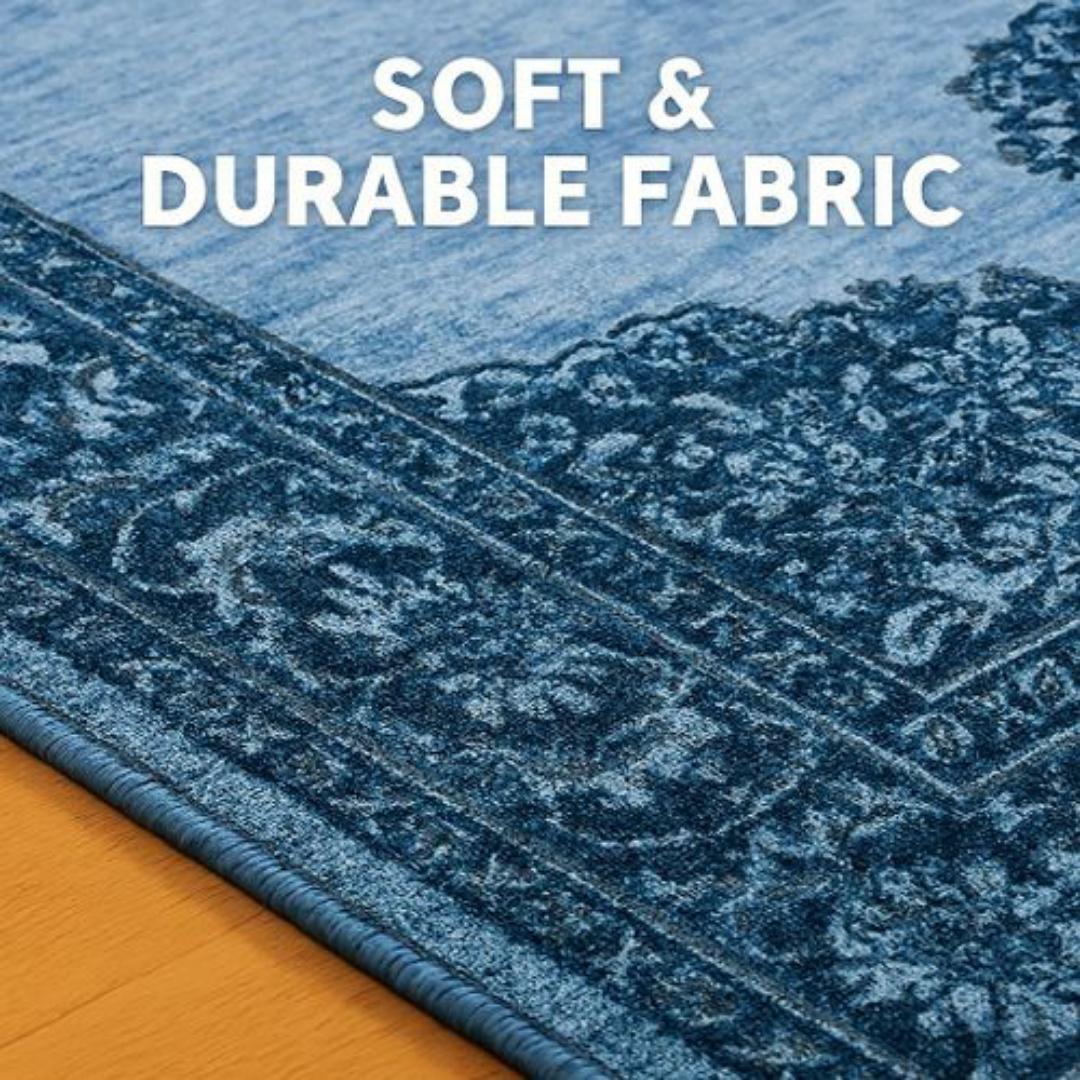 Mac Carpet Luxury Turkish Style Corridor Runner Rug - 80 x 240 cm - Elegant Blue & Grey Floral Pattern Carpet - Non Slip, Easy Clean Carpets for Living Room, Hallway & Balcony