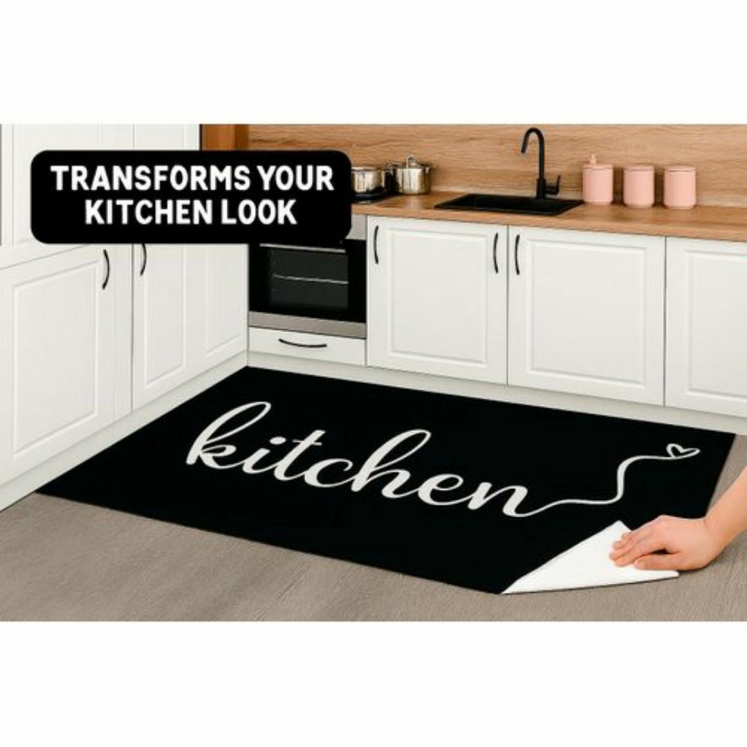 Mac Carpet Kitchen Floor Mat 65x180cm – Anti-Slip, Waterproof, Easy-to-Clean Decorative Rug with Stylish Kitchen Design – Black & White Carpet - Carpets Decor Mats