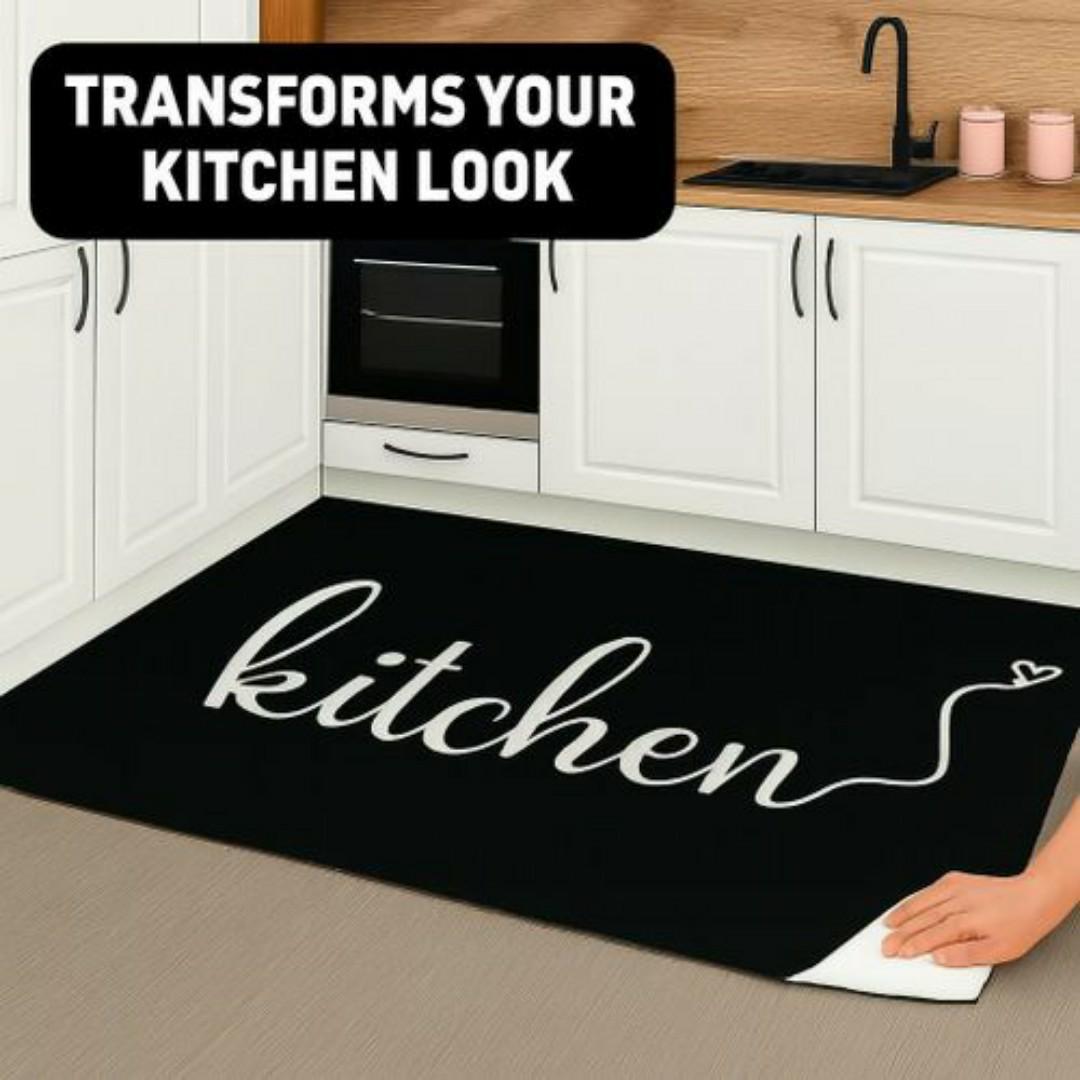 Mac Carpet Kitchen Floor Mat 65x180cm – Anti-Slip, Waterproof, Easy-to-Clean Decorative Rug with Stylish Kitchen Design – Black & White Carpet - Carpets Decor Mats