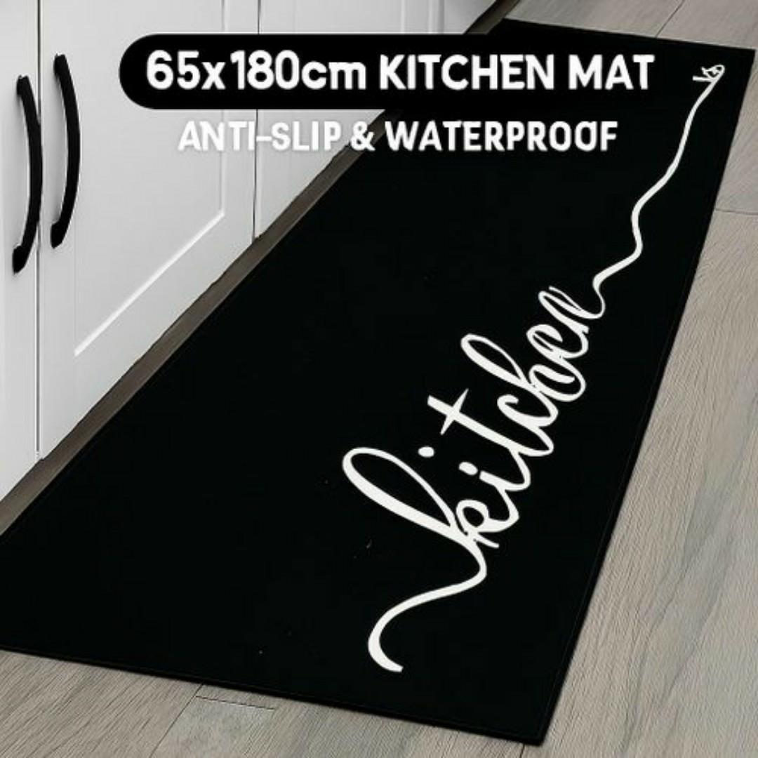 Mac Carpet Kitchen Floor Mat 65x180cm – Anti-Slip, Waterproof, Easy-to-Clean Decorative Rug with Stylish Kitchen Design – Black & White Carpet - Carpets Decor Mats