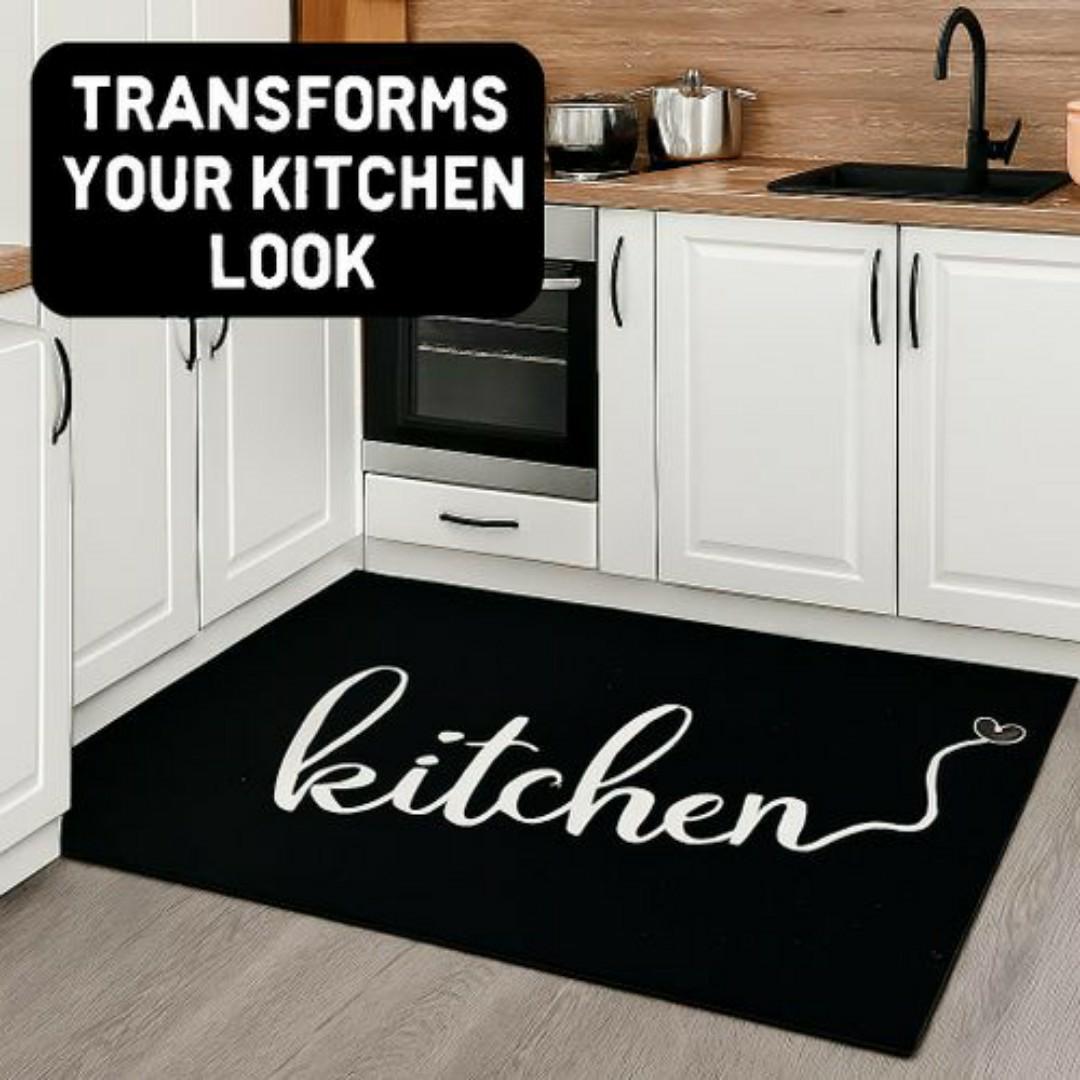 Mac Carpet Kitchen Floor Mat 65x180cm – Anti-Slip, Waterproof, Easy-to-Clean Decorative Rug with Stylish Kitchen Design – Black & White Carpet - Carpets Decor Mats