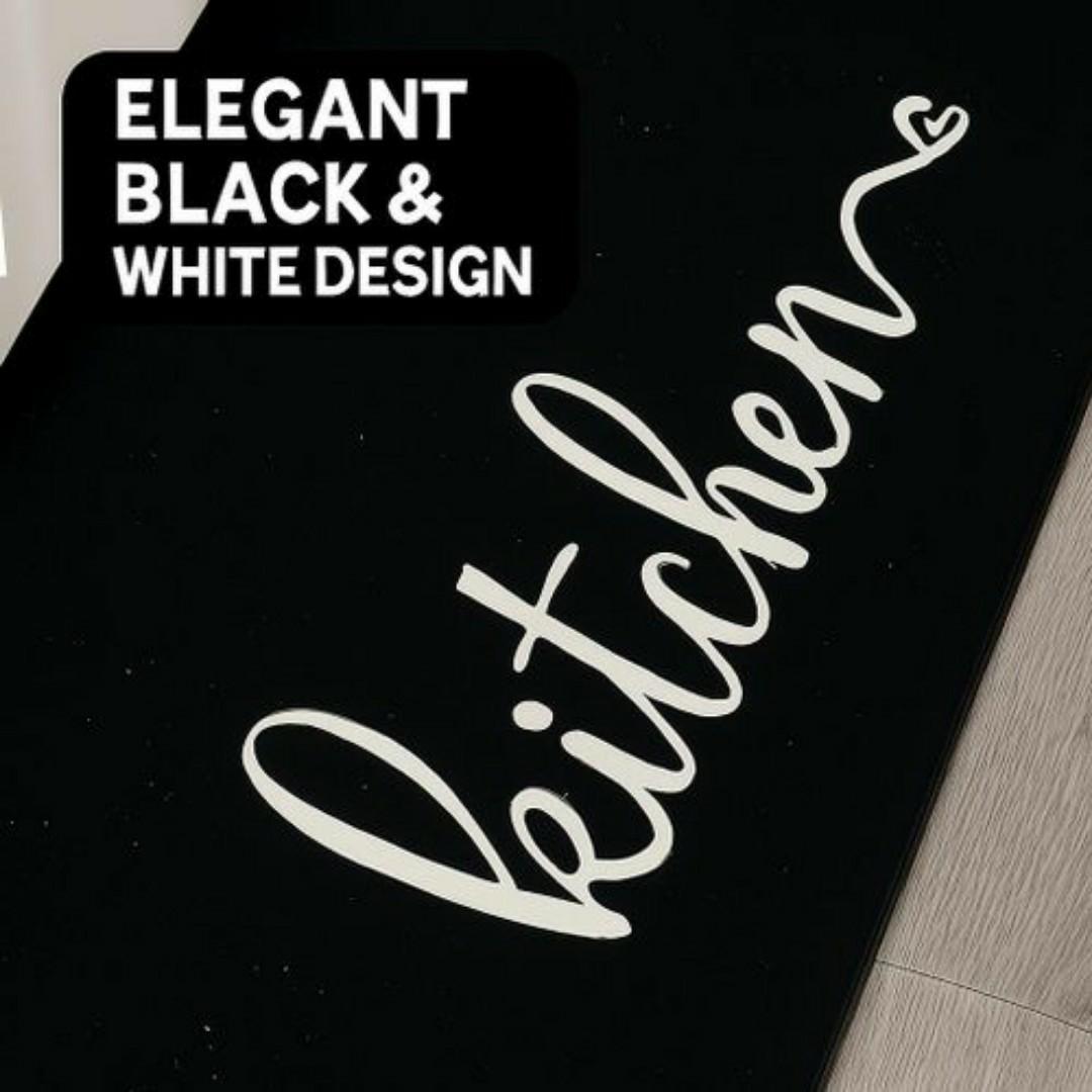 Mac Carpet Kitchen Floor Mat 65x180cm – Anti-Slip, Waterproof, Easy-to-Clean Decorative Rug with Stylish Kitchen Design – Black & White Carpet - Carpets Decor Mats