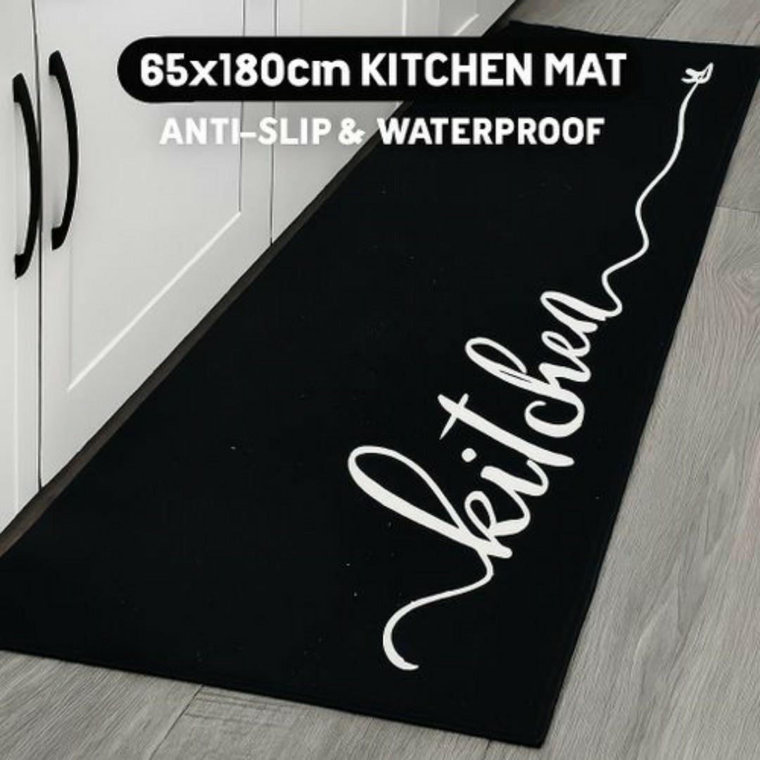Mac Carpet Kitchen Floor Mat 65x180cm – Anti-Slip, Waterproof, Easy-to-Clean Decorative Rug with Stylish Kitchen Design – Black & White Carpet - Carpets Decor Mats