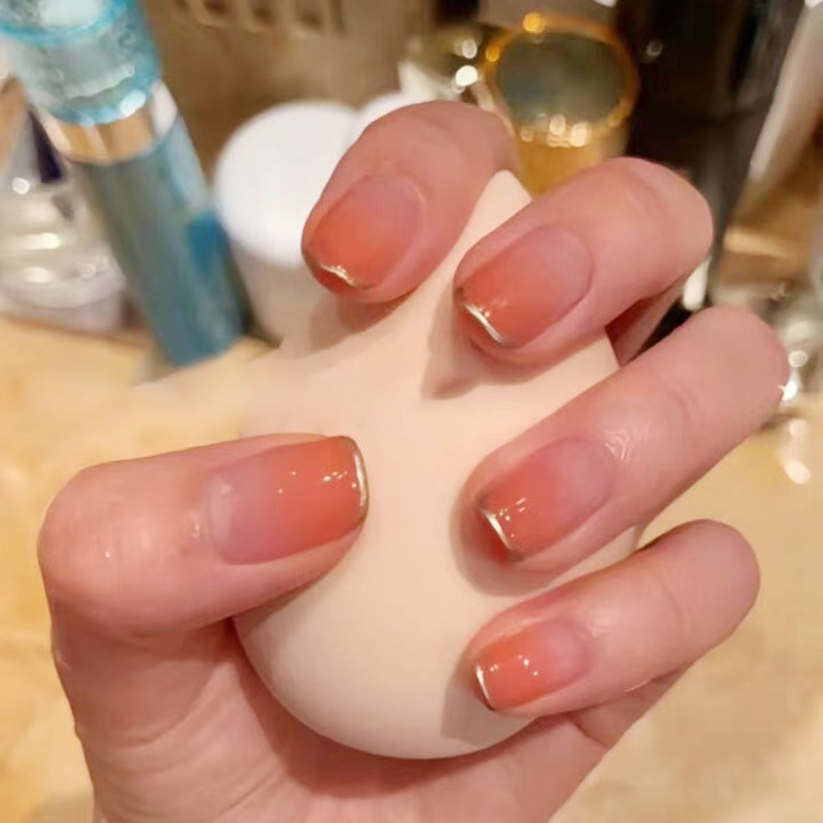 Ms.Miemie 24pcs ABS Press on nails  Gold French Tip Orange Gradient Women
