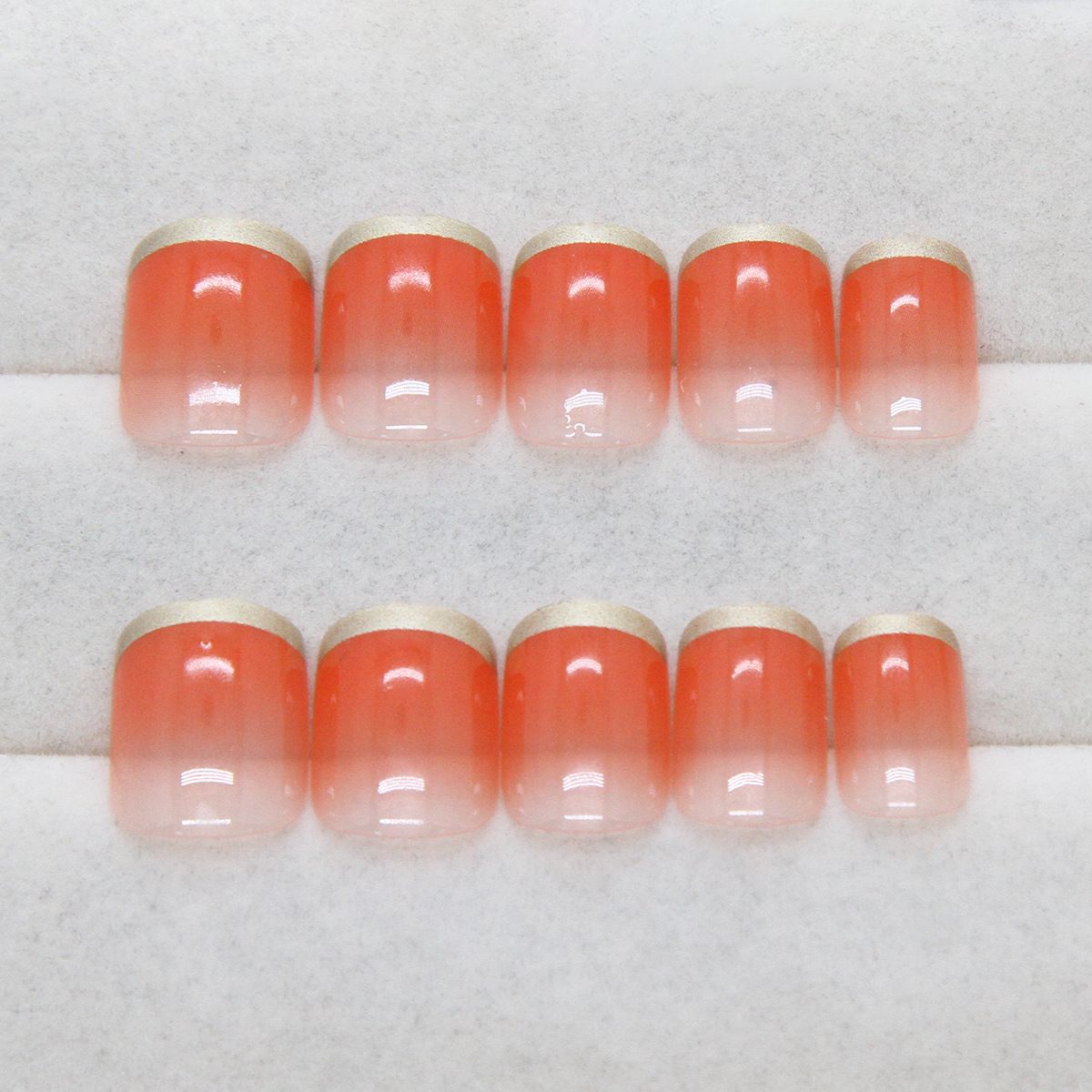 Ms.Miemie 24pcs ABS Press on nails  Gold French Tip Orange Gradient Women view 4