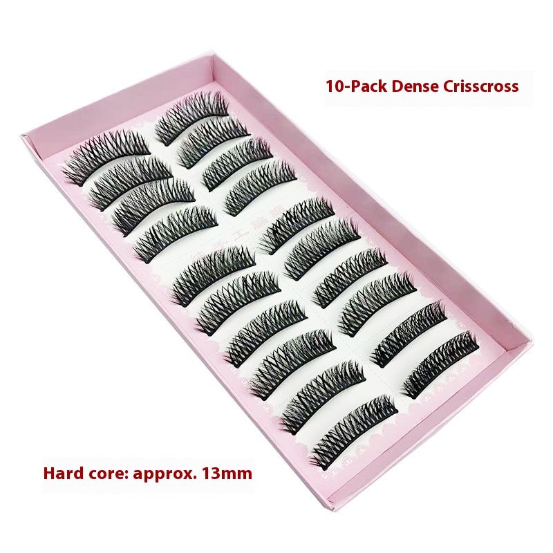 10-Pack Dense Crisscross False Eyelashes 13mm Hard Core Fake Lashes for Makeup