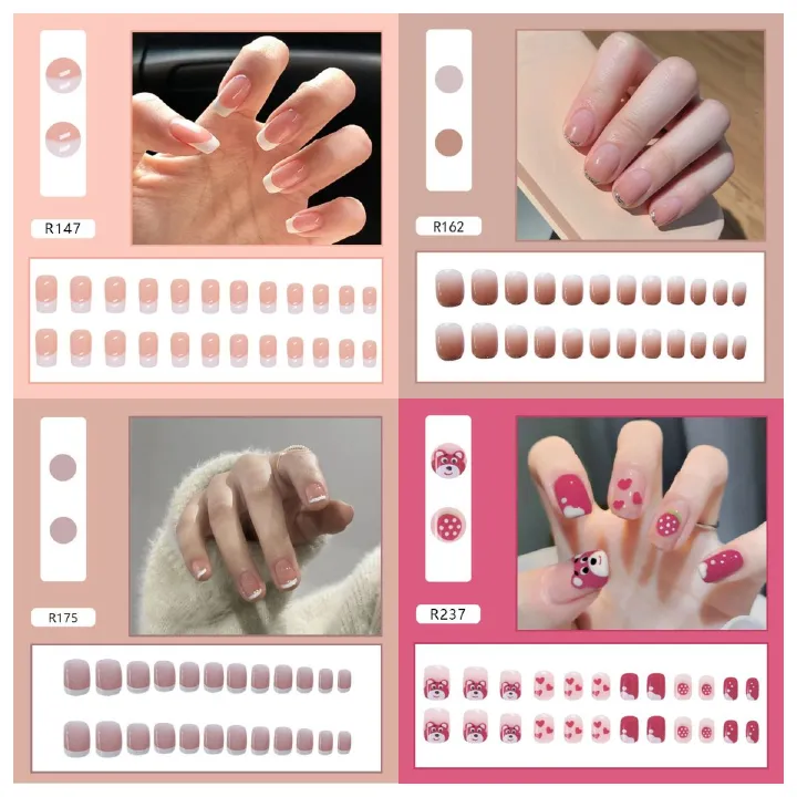 Ms.Miemie 24pcs Fake Nails Reusable Stick On Nails Press on Full Cover False Nail Tips with Jelly Stickers Makeup Accessorise