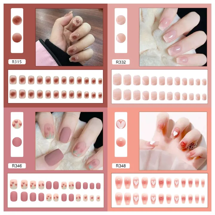 Ms.Miemie 24pcs Fake Nails Reusable Stick On Nails Press on Full Cover False Nail Tips with Jelly Stickers Makeup Accessorise