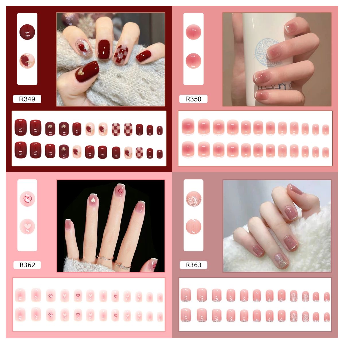 Ms.Miemie 24pcs Fake Nails Reusable Stick On Nails Press on Full Cover False Nail Tips with Jelly Stickers Makeup Accessorise