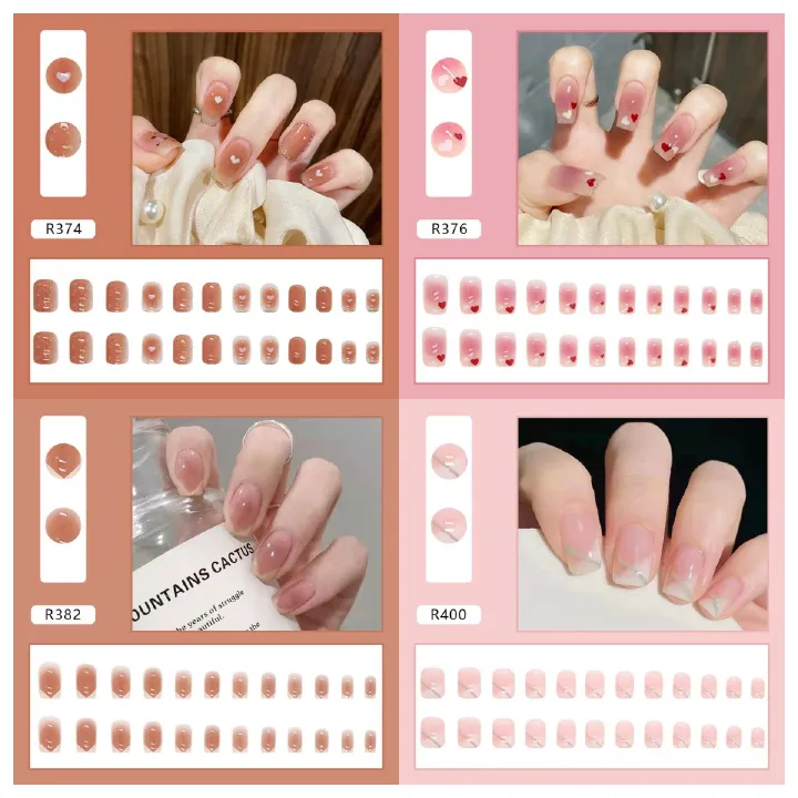 Ms.Miemie 24pcs Fake Nails Reusable Stick On Nails Press on Full Cover False Nail Tips with Jelly Stickers Makeup Accessorise