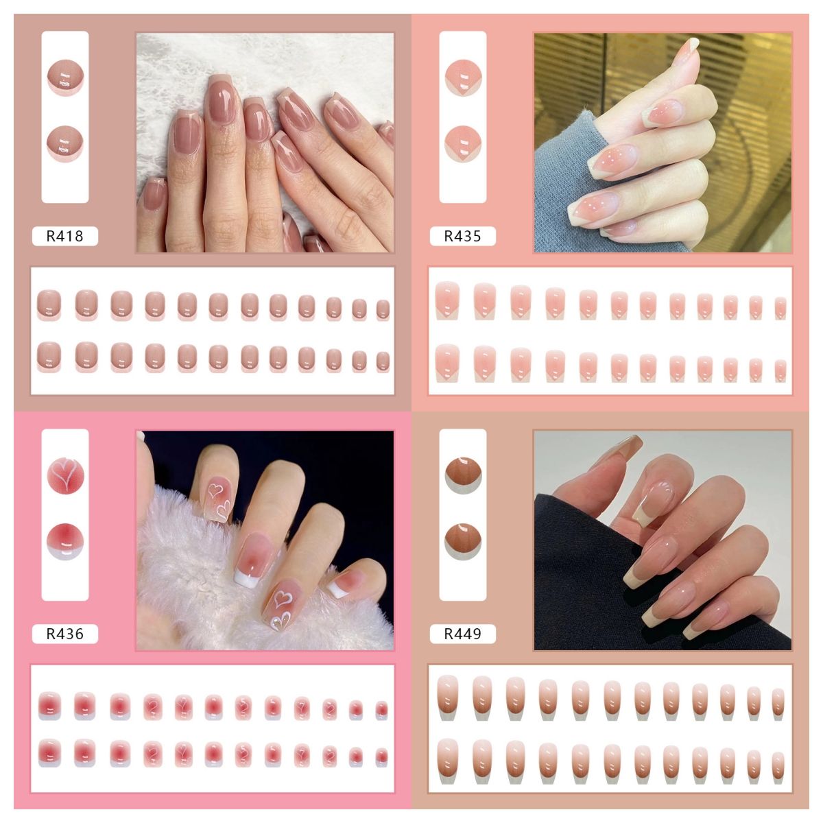 Ms.Miemie 24pcs Fake Nails Reusable Stick On Nails Press on Full Cover False Nail Tips with Jelly Stickers Makeup Accessorise