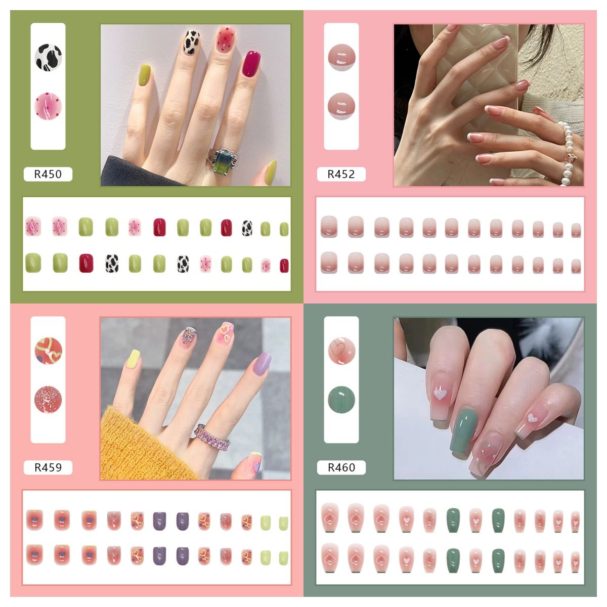 Ms.Miemie 24pcs Fake Nails Reusable Stick On Nails Press on Full Cover False Nail Tips with Jelly Stickers Makeup Accessorise