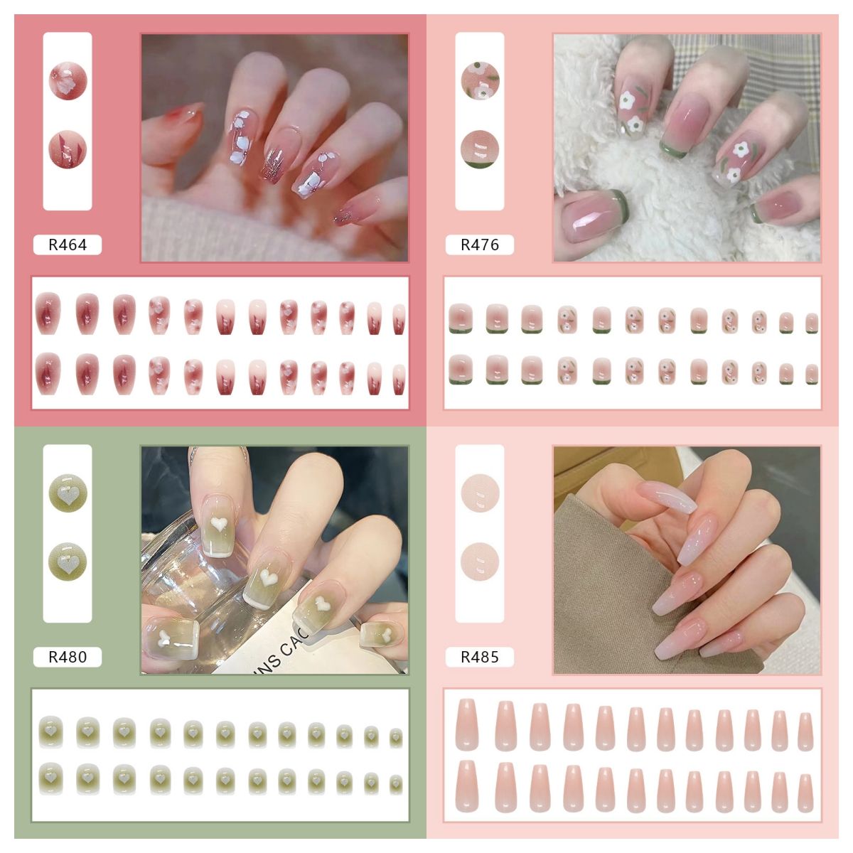 Ms.Miemie 24pcs Fake Nails Reusable Stick On Nails Press on Full Cover False Nail Tips with Jelly Stickers Makeup Accessorise