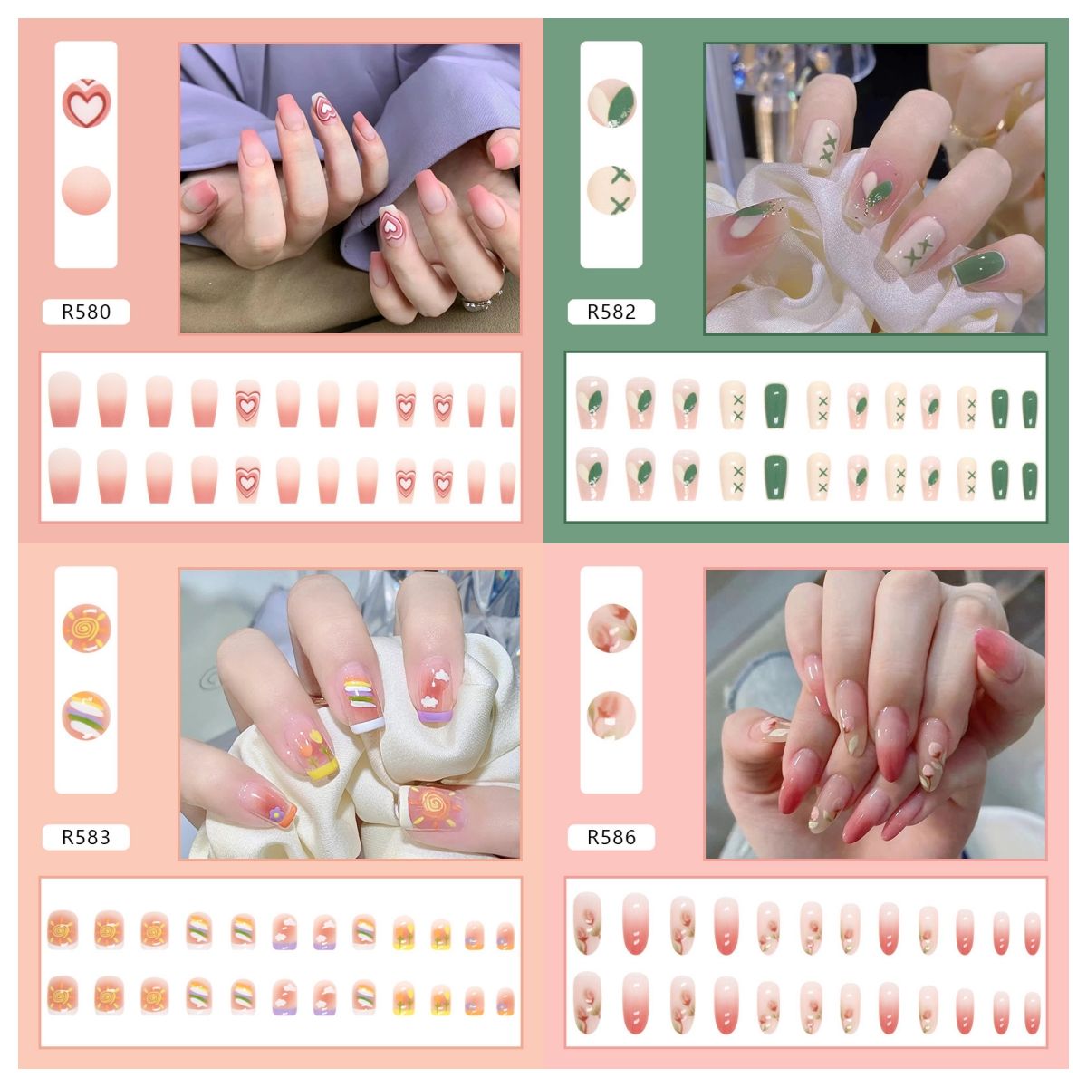 Ms.Miemie 24pcs Fake Nails Reusable Stick On Nails Press on Full Cover False Nail Tips with Jelly Stickers Makeup Accessorise