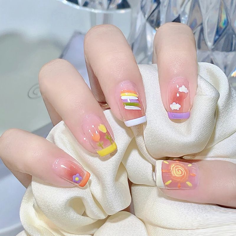 Ms.Miemie 24pcs Fake Nails Reusable Stick On Nails Press on Full Cover False Nail Tips with Jelly Stickers Makeup Accessorise view 4